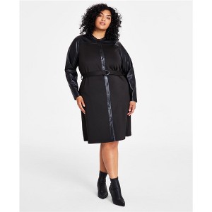 Calvin Klein Womens Faux Leather Mixed Media Shirt Dress - 1 of 1