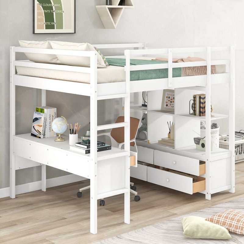 Loft Bed with Built-In Desk, Storage Shelves and Drawers - ModernLuxe, 3 of 10