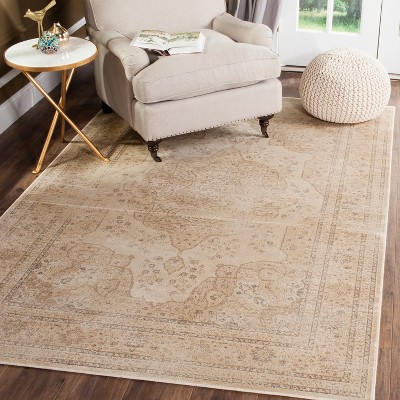 Elegant Cream Vintage Viscose 5'3" x 7'6" Area Rug