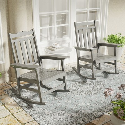 Sonkuki Patio Outdoor 2-Piece Adirondack Rocking Chairs with Big Armrests, Weather Resistant, Easy Installation, Lawn and Backyard