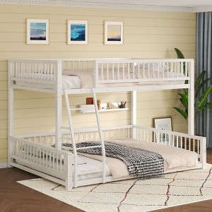 NicBex Modern Metal Frame Twin/Full XL over Queen Floor Bunk Bed with Ladder & Guardrails,Simple Bed Frame for Bedroom,Kids Room - 1 of 4