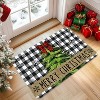 Lomsoe 1pc Black & White Checkered Christmas Door Mat with Red Bow & Green Tree - Plaid Snowflake Design, Front Door Christmas Gift. - 4 of 4