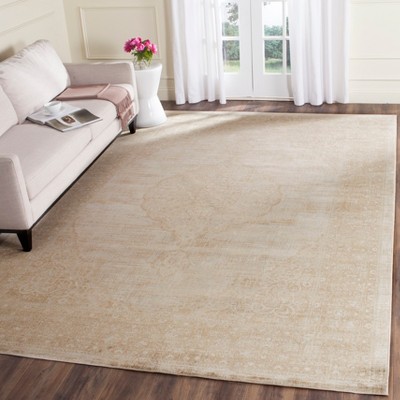 Vintage Cream Rectangular Viscose Area Rug, 6'7" x 9'2"