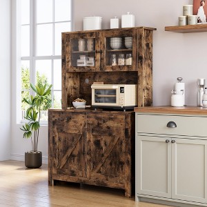 Kitchen Pantry Storage Cabinet with Microwave Stand & Coffee Bar Cabinet,Freestanding Hutch Cabinet with 4Doors - 1 of 4