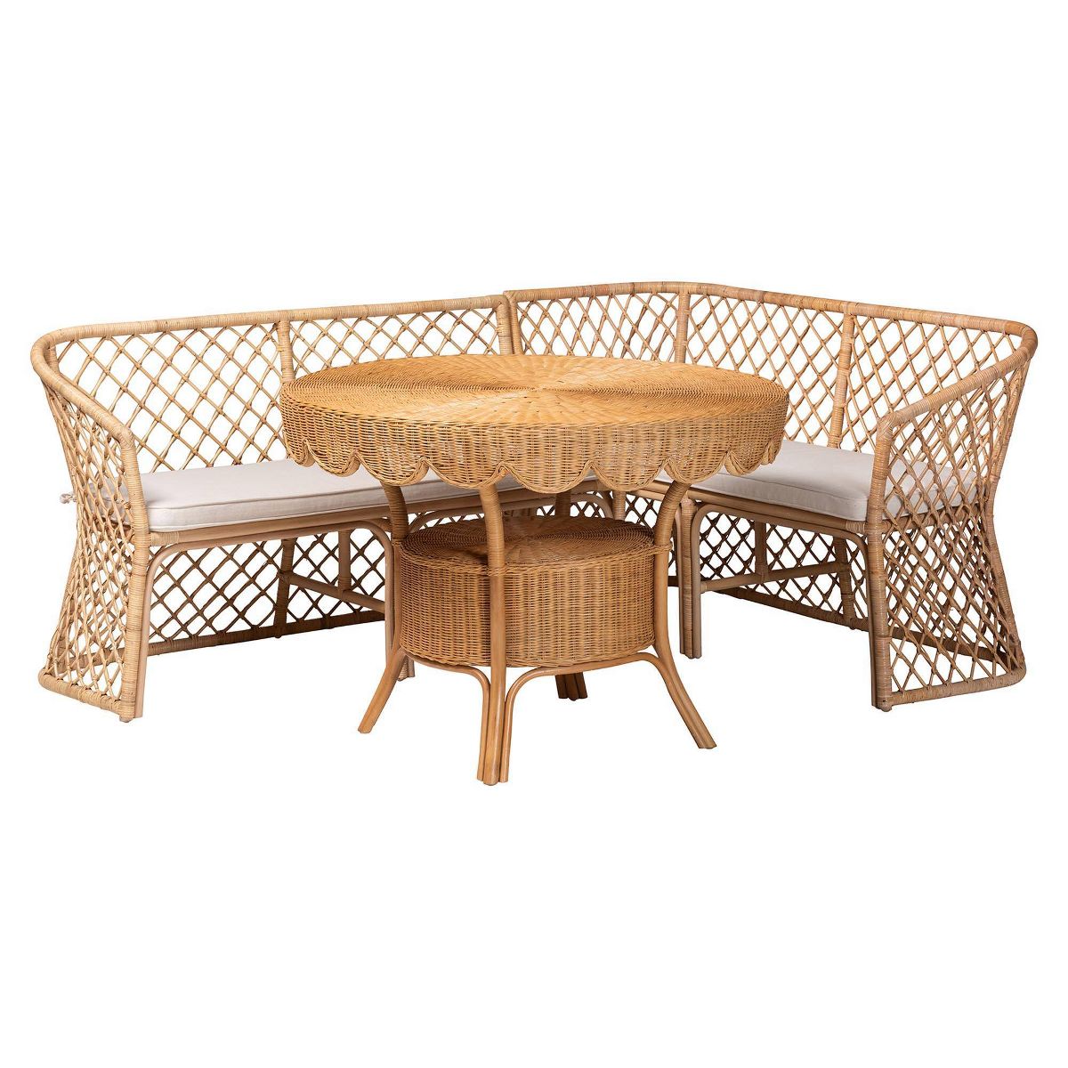 bali & pari Frayne Bohemian Rattan 3  Piece Dining Nook Set Light Honey - thumbnail 9