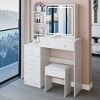 Small White Vanity Table with Cushioned Stool, Tri-Color LED Mirror & Sliding Drawer for Compact Bedroom Corners-Cuddlewood - 2 of 4