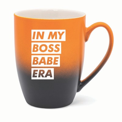 Elanze Designs In My Boss Babe Era Two Toned Ombre Matte 10 ounce New Bone China Coffee Tea Cup Mug For Your Favorite Morning Brew, Orange and Black