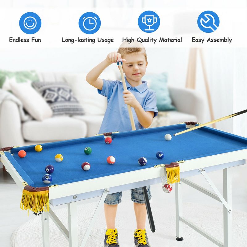 Costway 47'' Folding Billiard Table Pool Game Table for Kids w/ Cues & Chalk & Brush Blue, 5 of 11