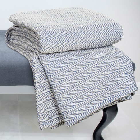 Chevron Cotton Blanket Full Queen Blue Yorkshire Home