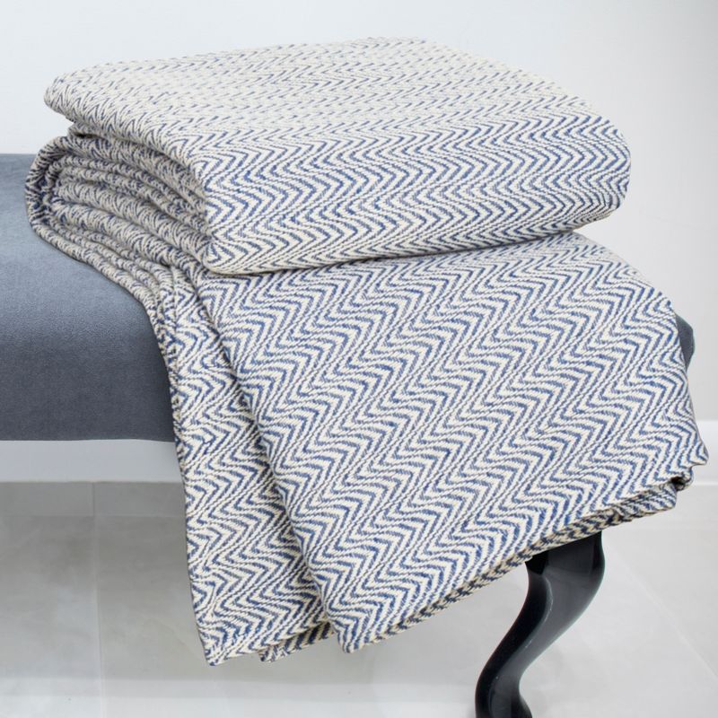 Chevron Cotton Blanket (Full/Queen) Blue - Yorkshire Home, 1 of 5