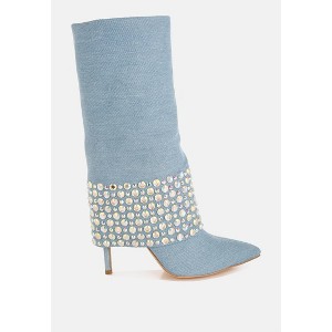 Mike Drop Diamante & Rhinestones Denim Boots Women - 1 of 4