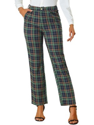 INSPIRE CHIC Women's Plaid Elastic Waist Casual Work Office Long Pants