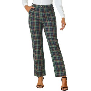 INSPIRE CHIC Women's Plaid Elastic Waist Casual Work Office Long Pants - 1 of 4