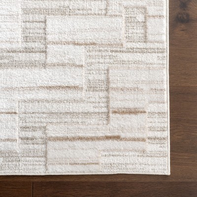 Ivory Geometric 4' x 6' Machine Washable Area Rug