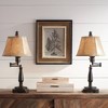 Regency Hill Traditional Swing Arm Desk Table Lamps 22.5" High Set of 2 Bronze Faux Leather Shade for Living Room Bedroom Nightstand Office - 2 of 4