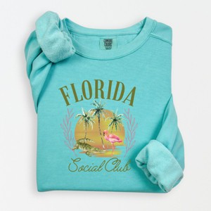 Simply Sage Market Florida Social Club Flamingo Lightweight Garment Dyed Sweatshirt - 1 of 4