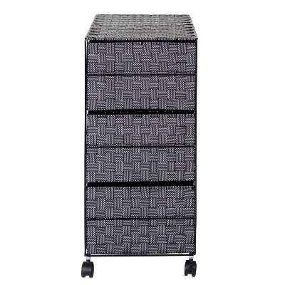 Black and White Woven 3-Drawer Rolling Storage Chest