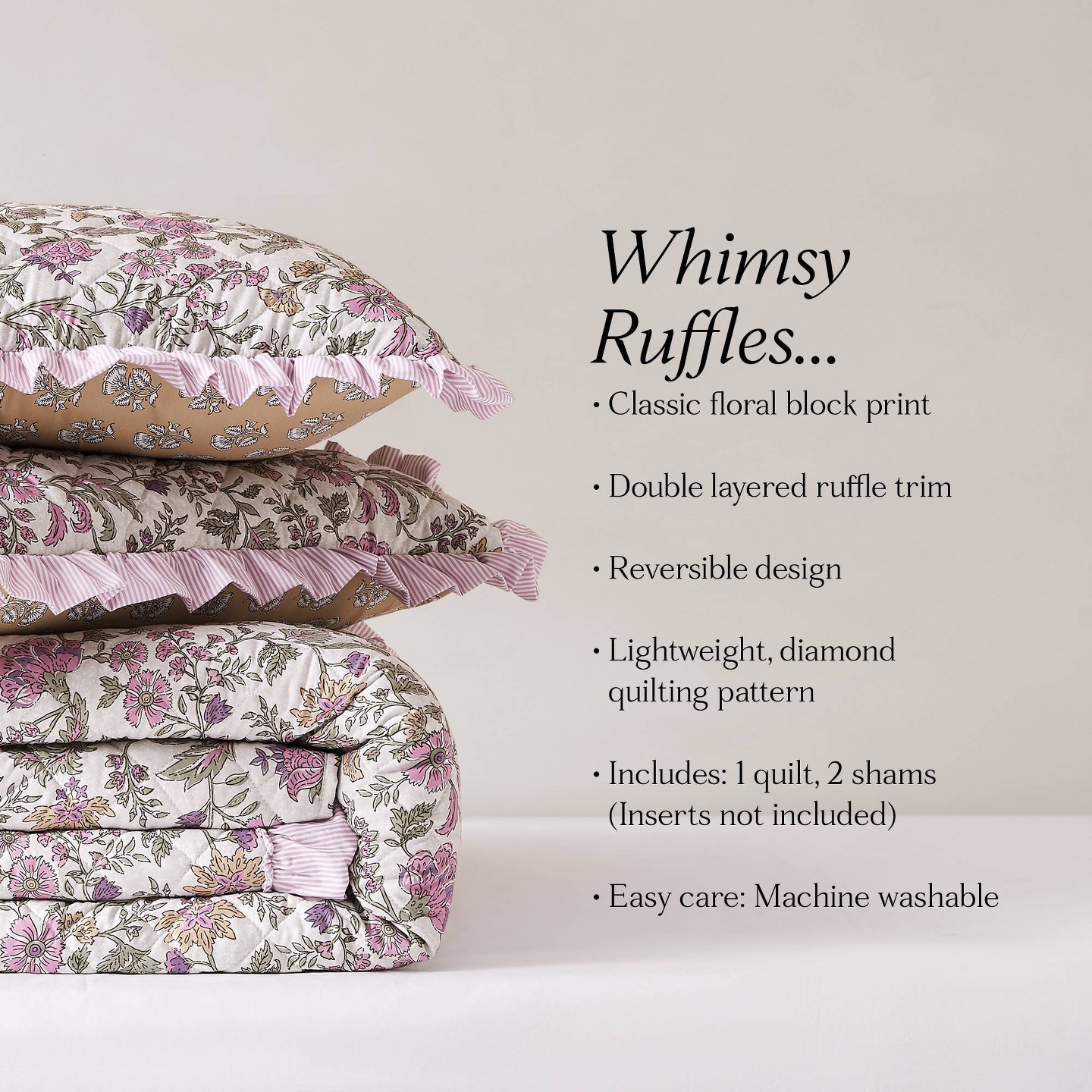 Покрывала Lush Decor King/California King Lola Block Print Ruffle Reversible Floral Quilts Purple, цвет: С принтом — фото 2