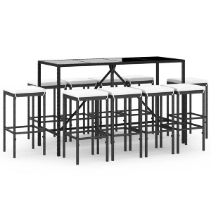 vidaXL Patio Bar Set Outdoor Garden Table with Stool with Cushions Poly Rattan - Black 70.9" Table Length 10 Piece - 1 of 4