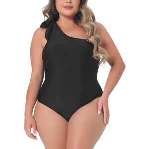 Agnes Orinda Women's Plus Size One Shoulder Tie Knot Tummy Control One Piece Swimsuit Sets - 1 of 4