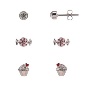 FAO Schwarz Silver Tone Cupcake and Peppermint Trio Earring Set - 1 of 2