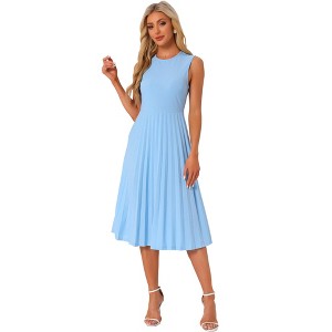 Allegra K Women's Sleeveless Pleated Ruffle Hem Crew Neck Tank Knitted Elegant Midi Dress - 1 of 4