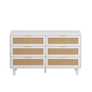 TIRAMISUBEST 51.18"White 6-Drawers Rattan Storage Cabinet Rattan Drawer,for Bedroom,Living Room - 1 of 4