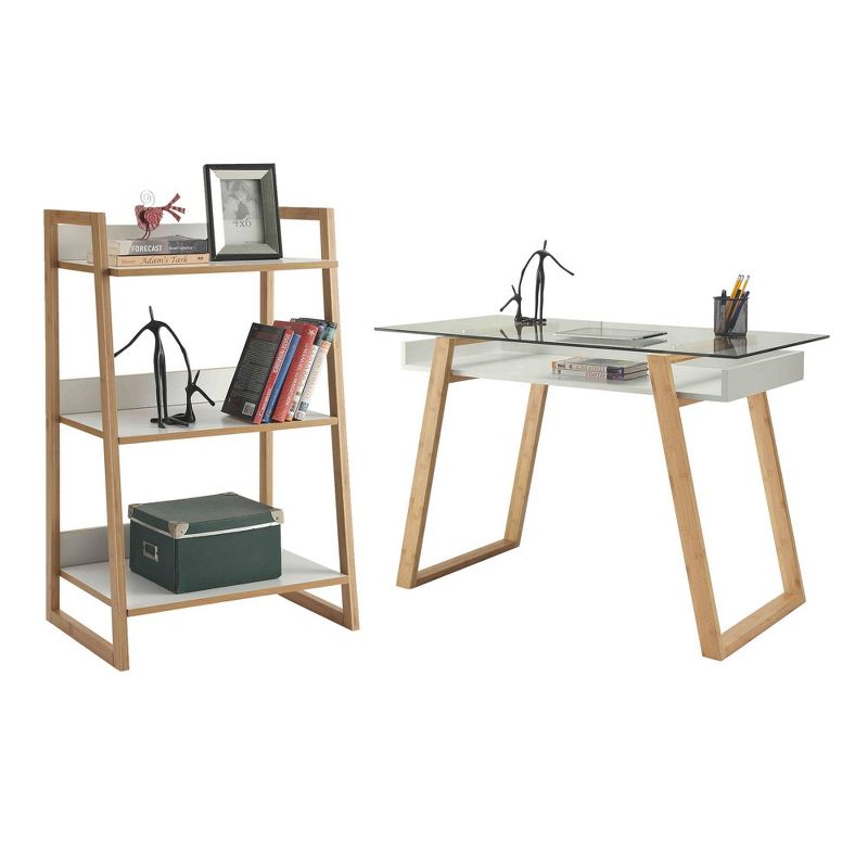 Breighton Home Oslo Sundance Desk and Bookcase Office Set White/Natural, 3 of 7