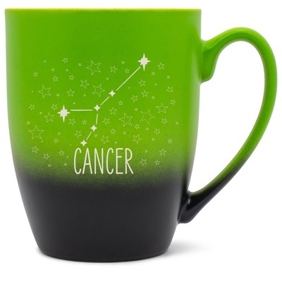 100 North Zodiac Design 10 Ounce Green and Black Two Toned Ombre, Comfortably Fits Your Hands, Ceramic Tea Coffee Cup Mug, Cancer