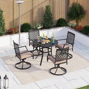 Captiva Designs 5pc Outdoor Steel Slat-top Round Dining Table & Metal Chairs with Stylish Back - 1 of 4