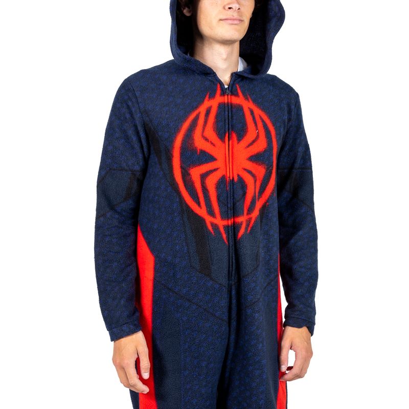 Spider-Man Miles Morales Men's Hooded Union Suit With Leg Hem, 3 of 7