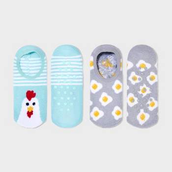 Women's 2pk Chicken & The Egg Cozy Liner Socks - Light Blue/Gray 4-10