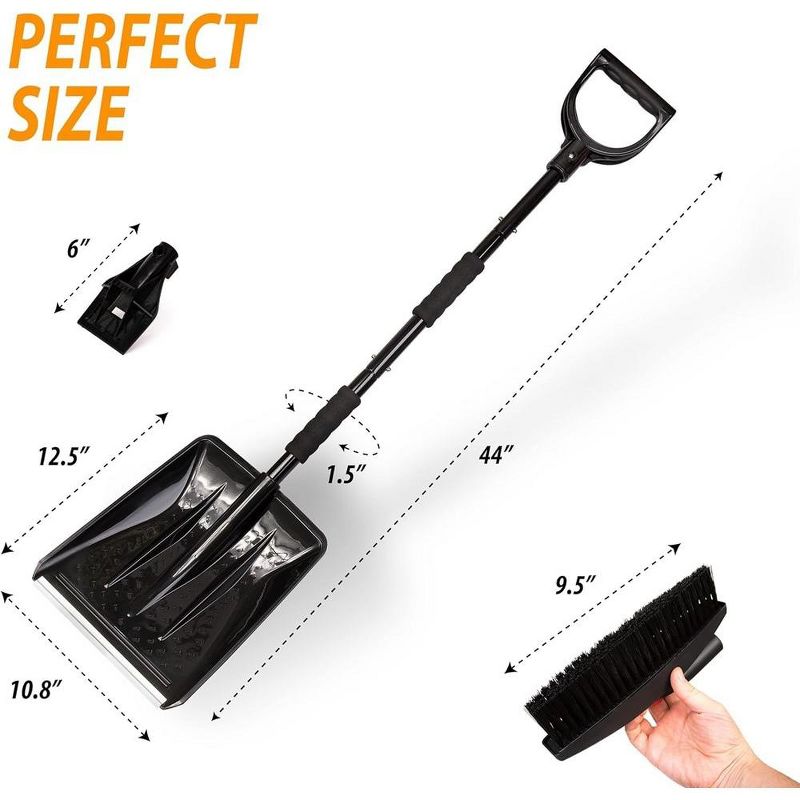 Zone Tech Car 3-in-1 Replaceable Heads Snow Shovel Kit  Portable Snow Removal Shovel, Ice Scraper, and Snow Shovel Car Set 2 Pack, 4 of 10