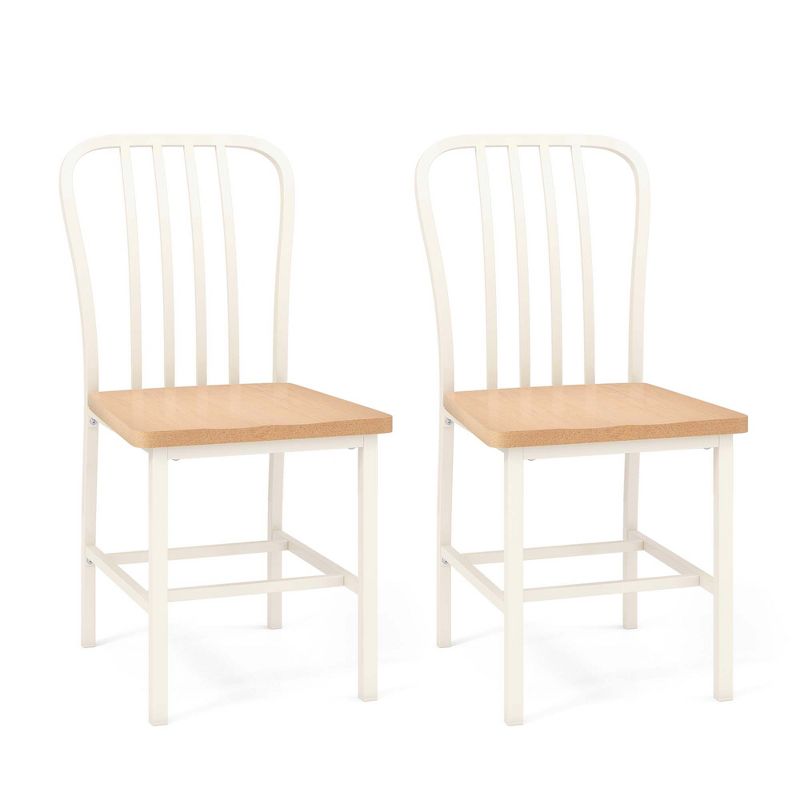 Costway Dining Chairs Set of 2 High Back Navy Chairs Metal Frame Footrests Kitchen Black/White, 1 of 9