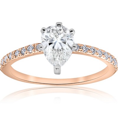 Pompeii3 G/VS 1.20Ct Pear Shape Diamond Engagement Ring 14k Rose Gold Lab Created