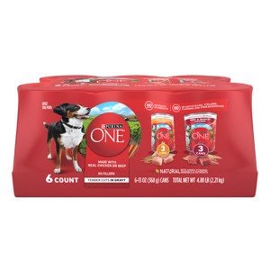 Purina ONE Entrée Variety Pack Brown Rice & Chicken and Beef & Barley Tender Cuts in Gravy Wet Dog Food - 13oz/6ct - 1 of 4