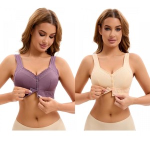 INSPIRE CHIC 2 Pcs Women's Lace Front Button Closure Full Coverage Wirefree Breathable Soft Bras - 1 of 4