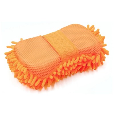 X AUTOHAUX Lightweight Microfiber Chenille Car Care Washing Brush Sponge Pad Cleaner 9.4x4.7x2.6inches Orange