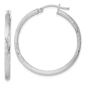 Black Bow Jewelry 2.5mm, Satin, Diamond Cut Sterling Silver Hoops - 35mm (1 3/8 Inch) - 1 of 4