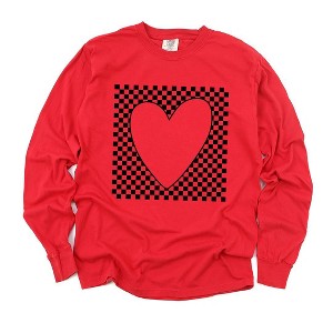 Simply Sage Market Women's Checkered Heart Cut Out Long Sleeve Garment Dyed Tee - 1 of 4