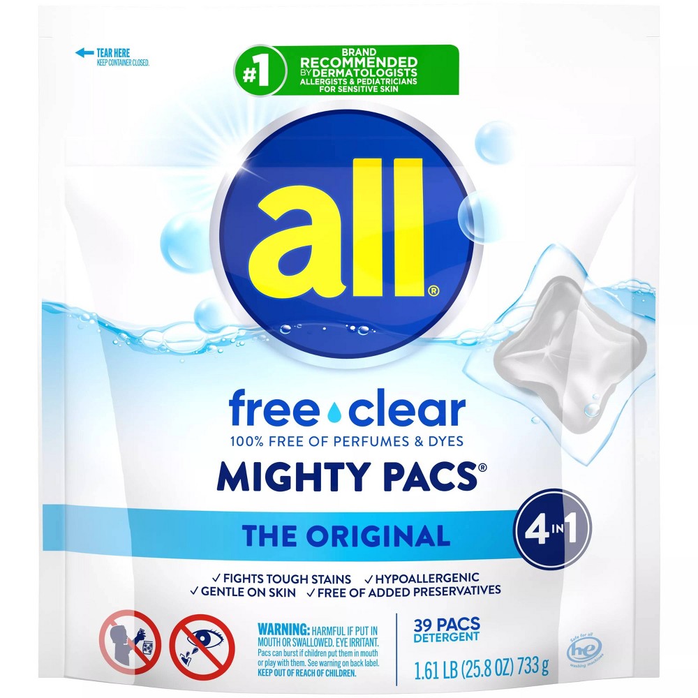 All Mighty Pacs Free Clear Laundry Detergent Pacs - 39ct/25.8oz