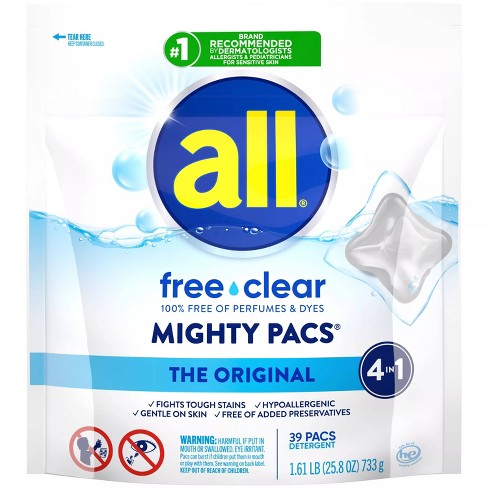 All Mighty Pacs Free Clear Laundry Detergent Pacs - 39ct/25.8oz - image 1 of 4