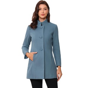 INSPIRE CHIC Women's Winter Stand Collar Single Breasted Mid-thigh Long Overcoat - 1 of 4