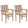 vidaXL Solid Teak Wood Patio Chairs - Set of 2 with Cream White Polyester Cushions, Stackable Outdoor Lounge Seating for Garden/Deck - 2 of 4