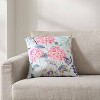 18"x18" Hydra Printed Velvet Square Throw Pillow Green/Pink - Crescent & Starlight: Indoor Decorative Cushion, Botanical Design, Zippered - 2 of 4