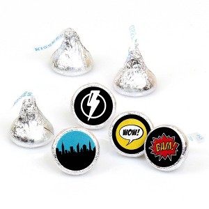 Big Dot of Happiness Bam Superhero - Baby Shower or Birthday Party Round Candy Sticker Favors - Labels Fits Chocolate Candy (1 Sheet of 108) - 1 of 4