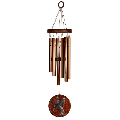 Teak and Copper Hummingbird Wind Chime for Outdoor Decor
