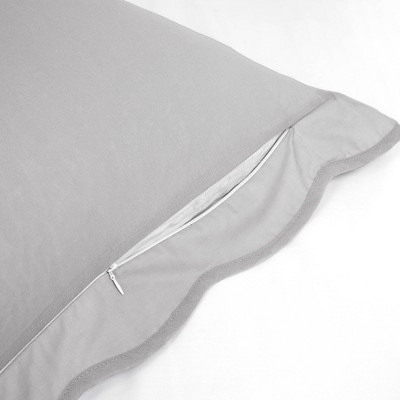 Full/Queen White and Gray Cotton Scallop Edge Duvet Set