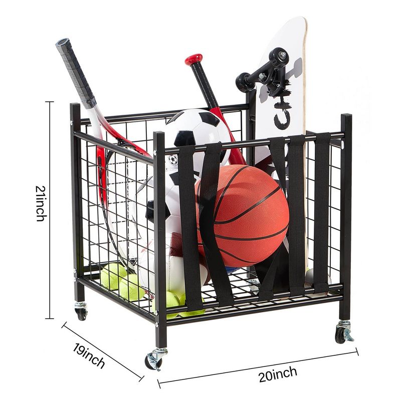 LUGO Sports Equipment Storage Cart with Elastic Straps and Wheels, 3 of 10