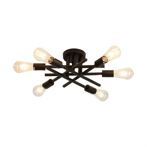 Itopfox Semi Flush Mount Ceiling Light Fixture, 6-Light Black Vintage Matte Sputnik Chandelier with E26 Base for Farmhouse Dining Room\ - 1 of 4